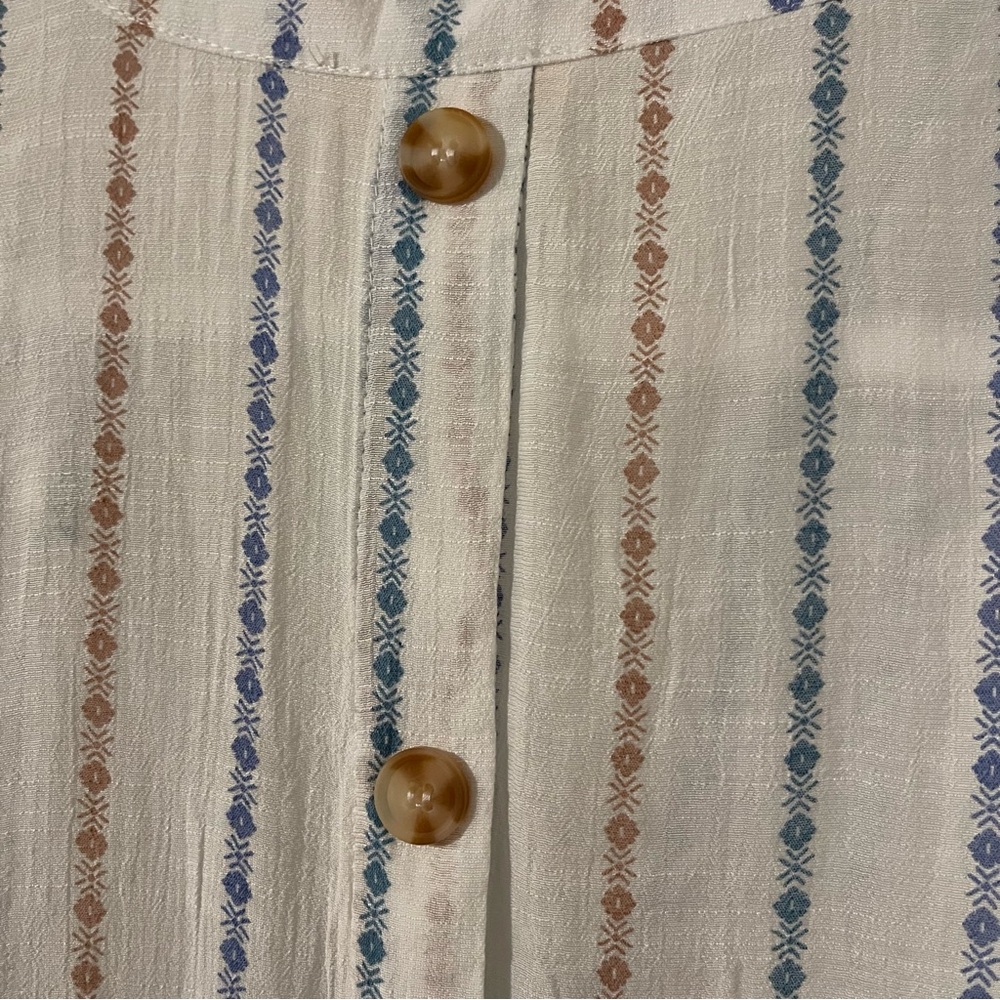 Perch Womens Top Plus Size 1XL Blue Floral Striped Lightweight V Neck Blouse - Picture 8 of 10